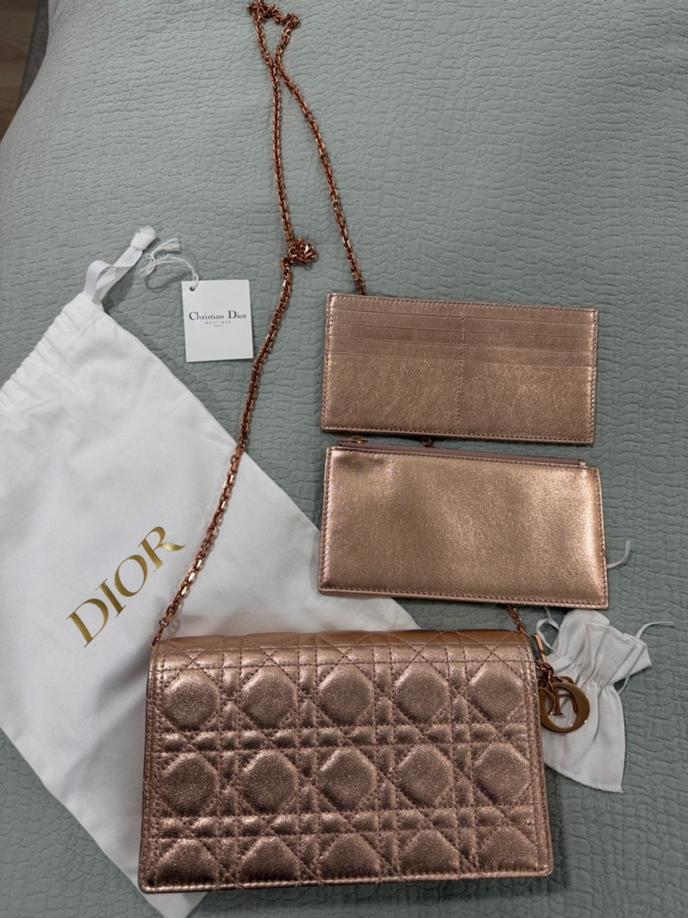 Dior Lady Dior Wallet on Chain - limited edition Metallic Rose Gold - Picture 4 of 13